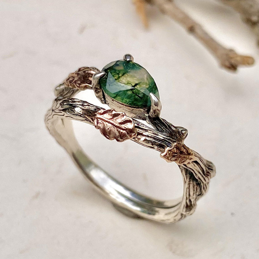 Nature-inspired silver engagement ring