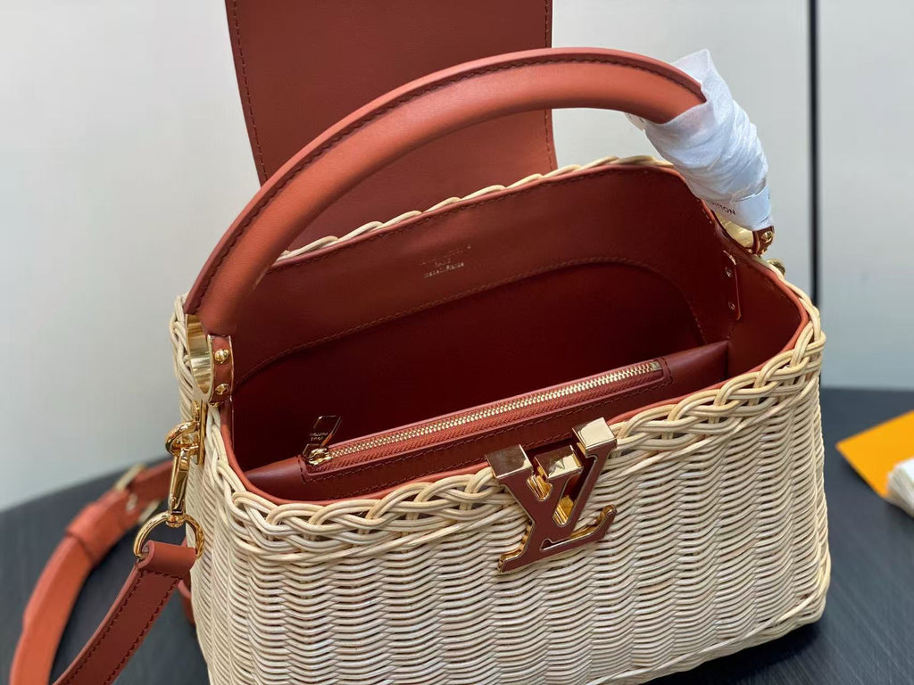 LV Capucines BB Top Handle Tan Cowhide & Rattan HW