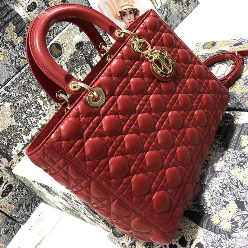 LARGE LADY BAG 32CM RED CANNAGE LAMBSKIN