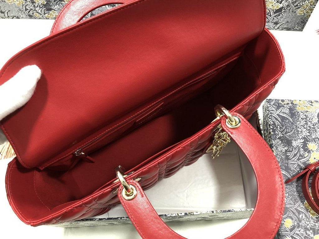 LARGE LADY BAG 32CM RED CANNAGE LAMBSKIN