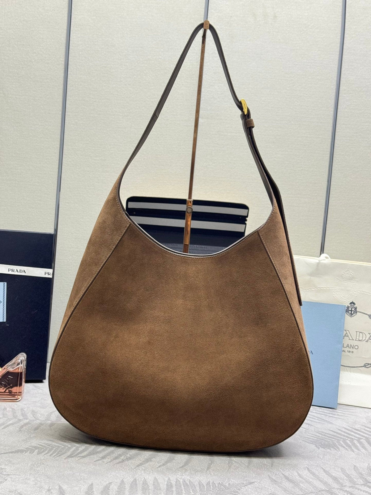 Pra Cleo 1BC181 Nubuck Bag 40cm Brown Suede 267549