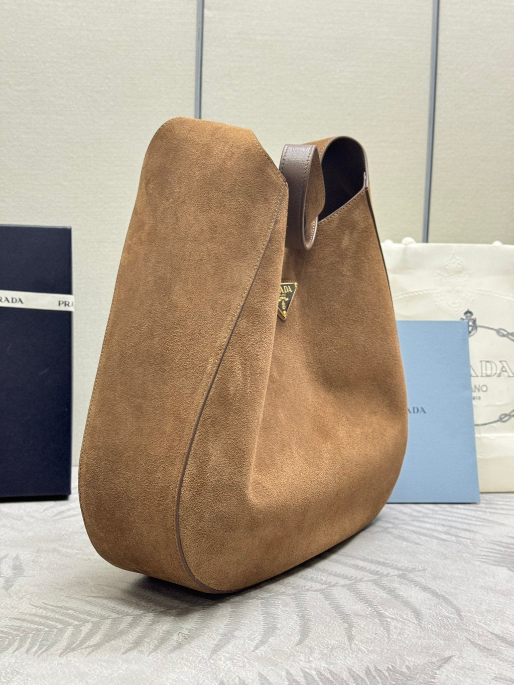 Pra Cleo 1BC181 Nubuck Bag 40cm Brown Suede 267549