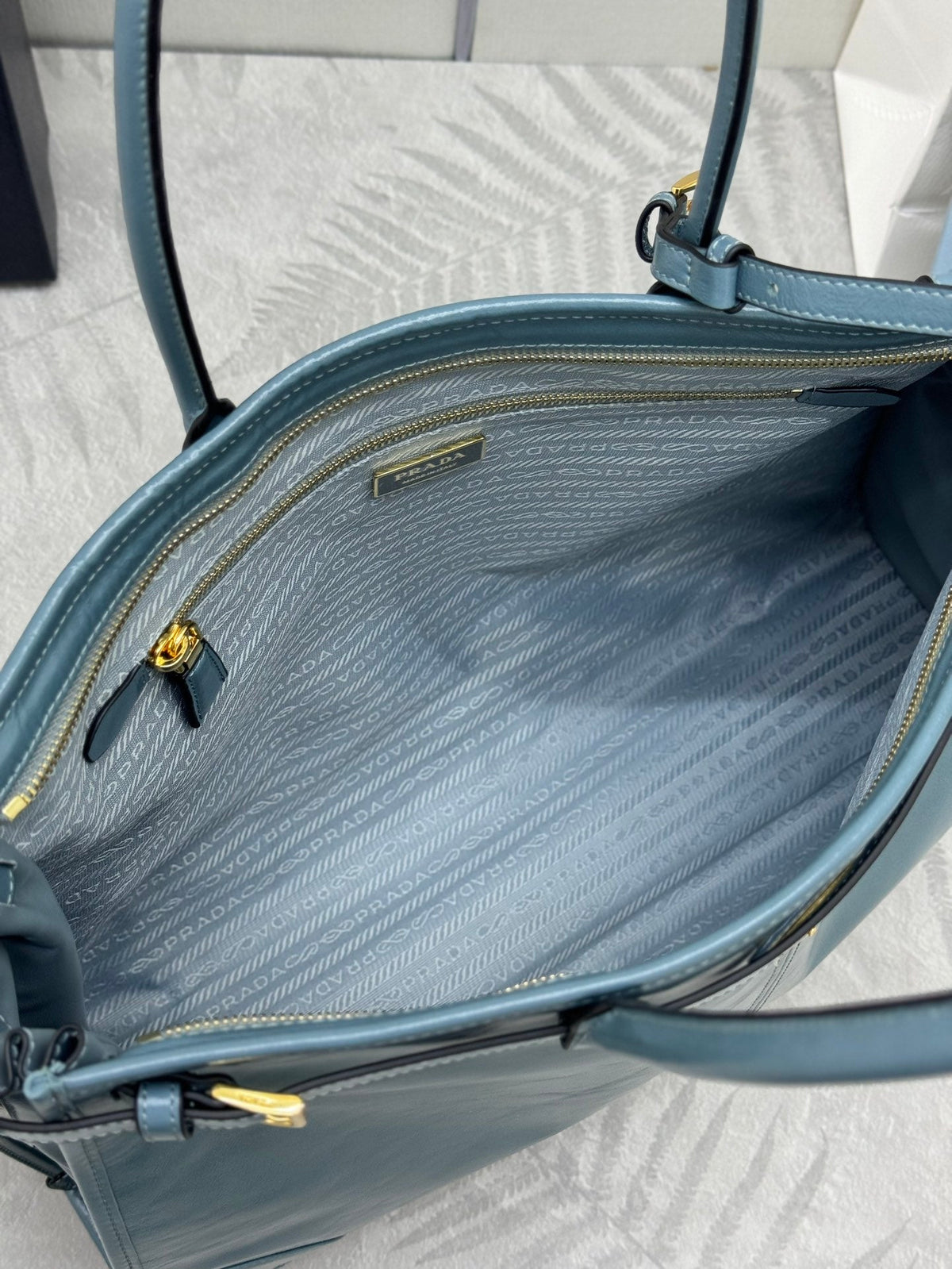 Pra Lux Soft Waxed Leather 1BA439 Extra Large 42cm Handbag Slate Blue 267473