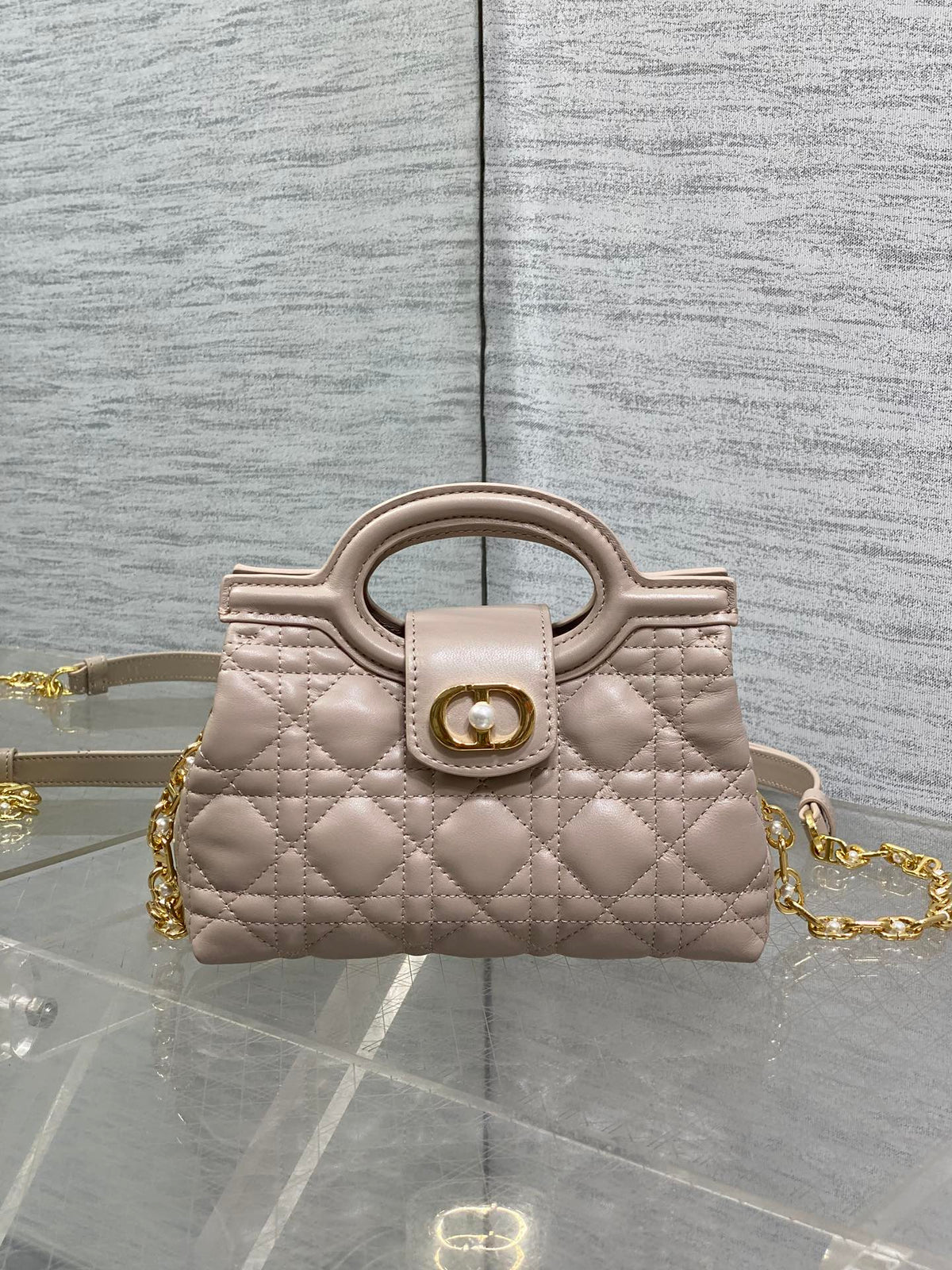 CD Jolie Top Handle Mini Chain Bag 19cm Beige Cowhide