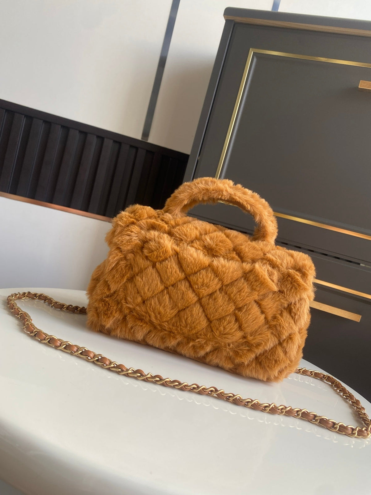 Mini CF 25 Flap Bag Brown Shearling