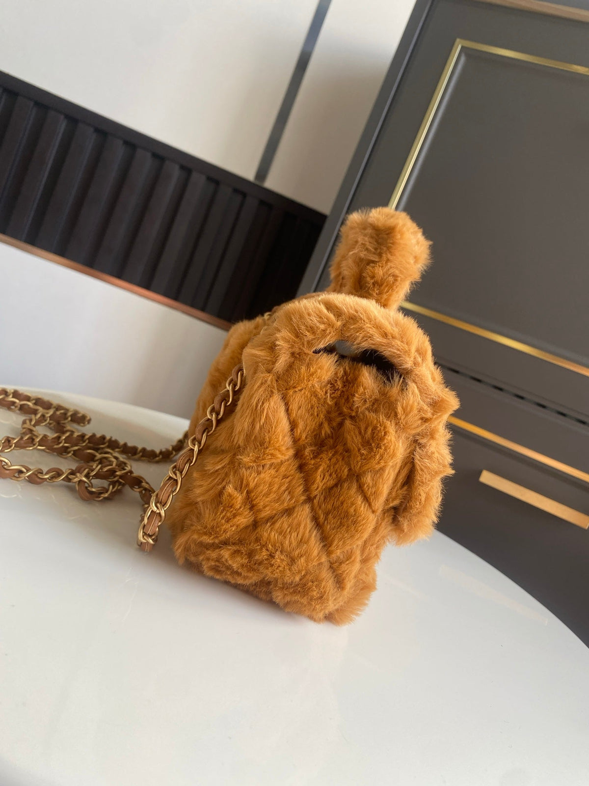 Mini CF 25 Flap Bag Brown Shearling