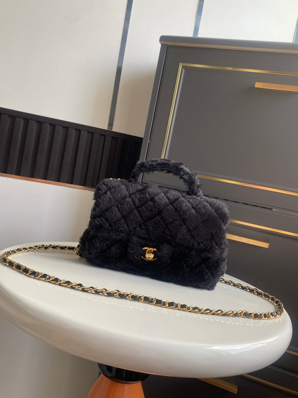 Mini CF 25 Flap Bag Black Shearling