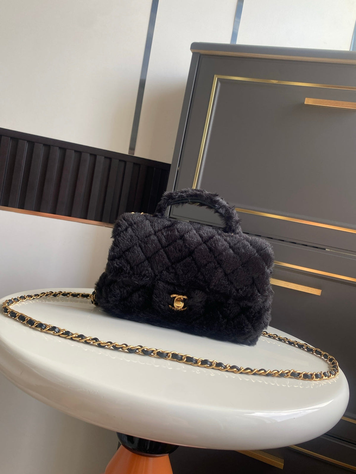 Mini CF 25 Flap Bag Black Shearling