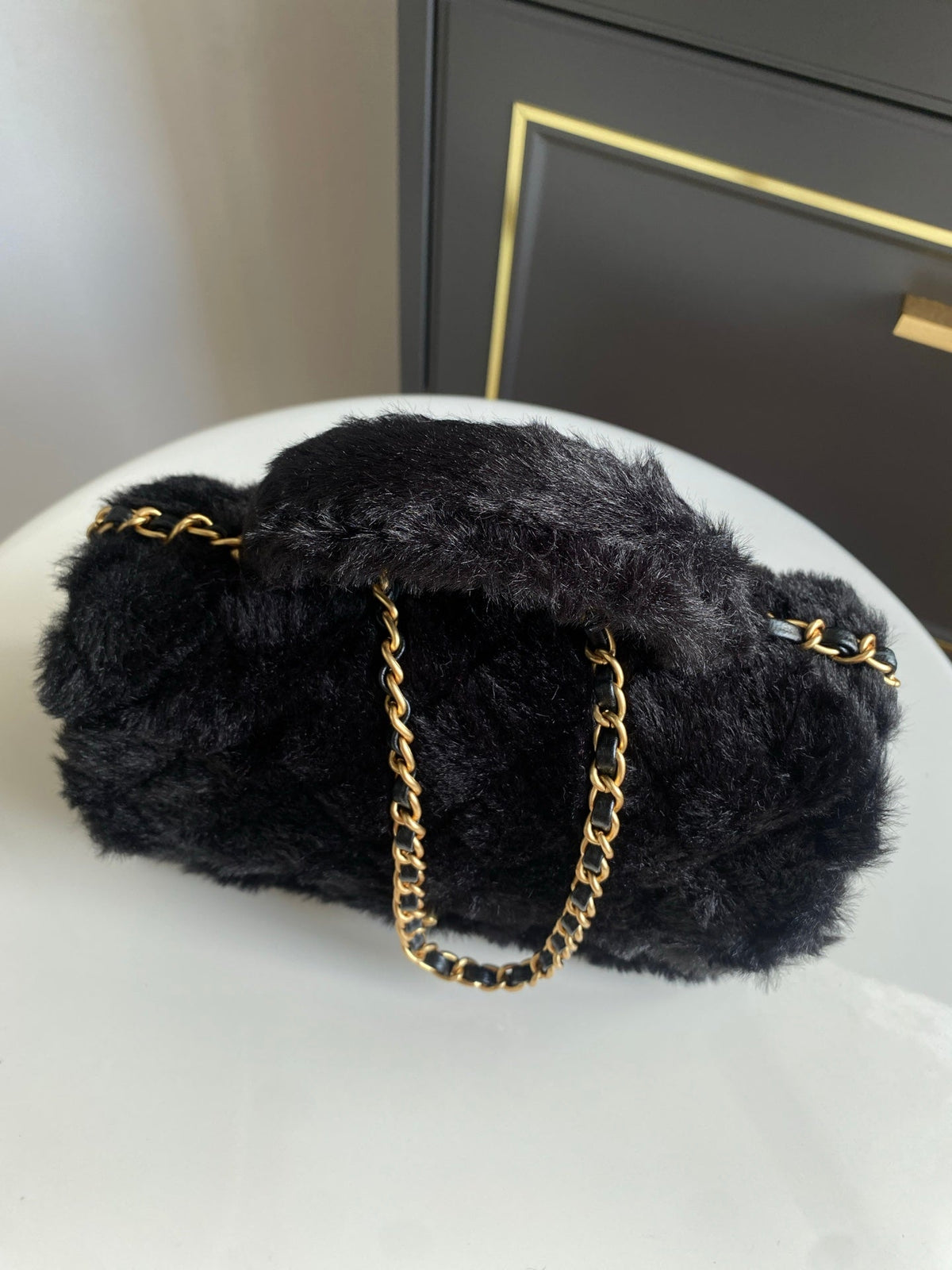 Mini CF 25 Flap Bag Black Shearling