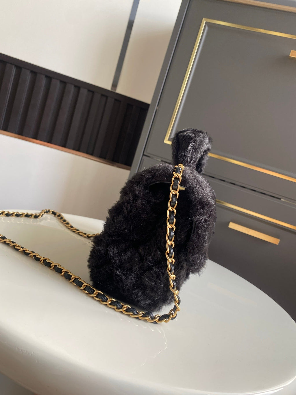 Mini CF 25 Flap Bag Black Shearling