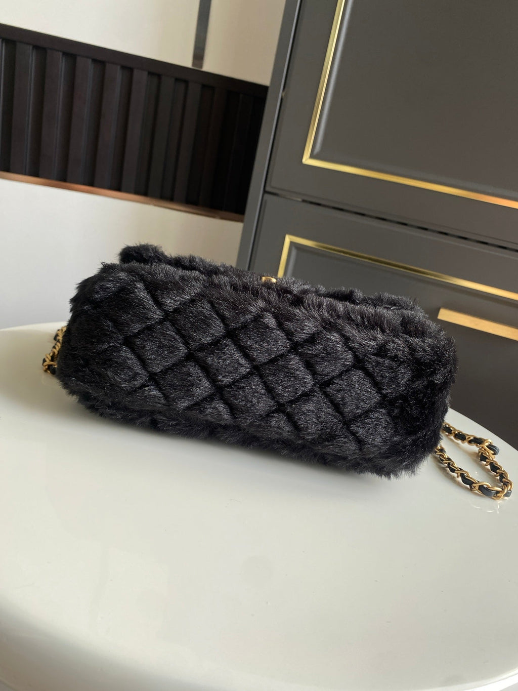 Mini CF 25 Flap Bag Black Shearling