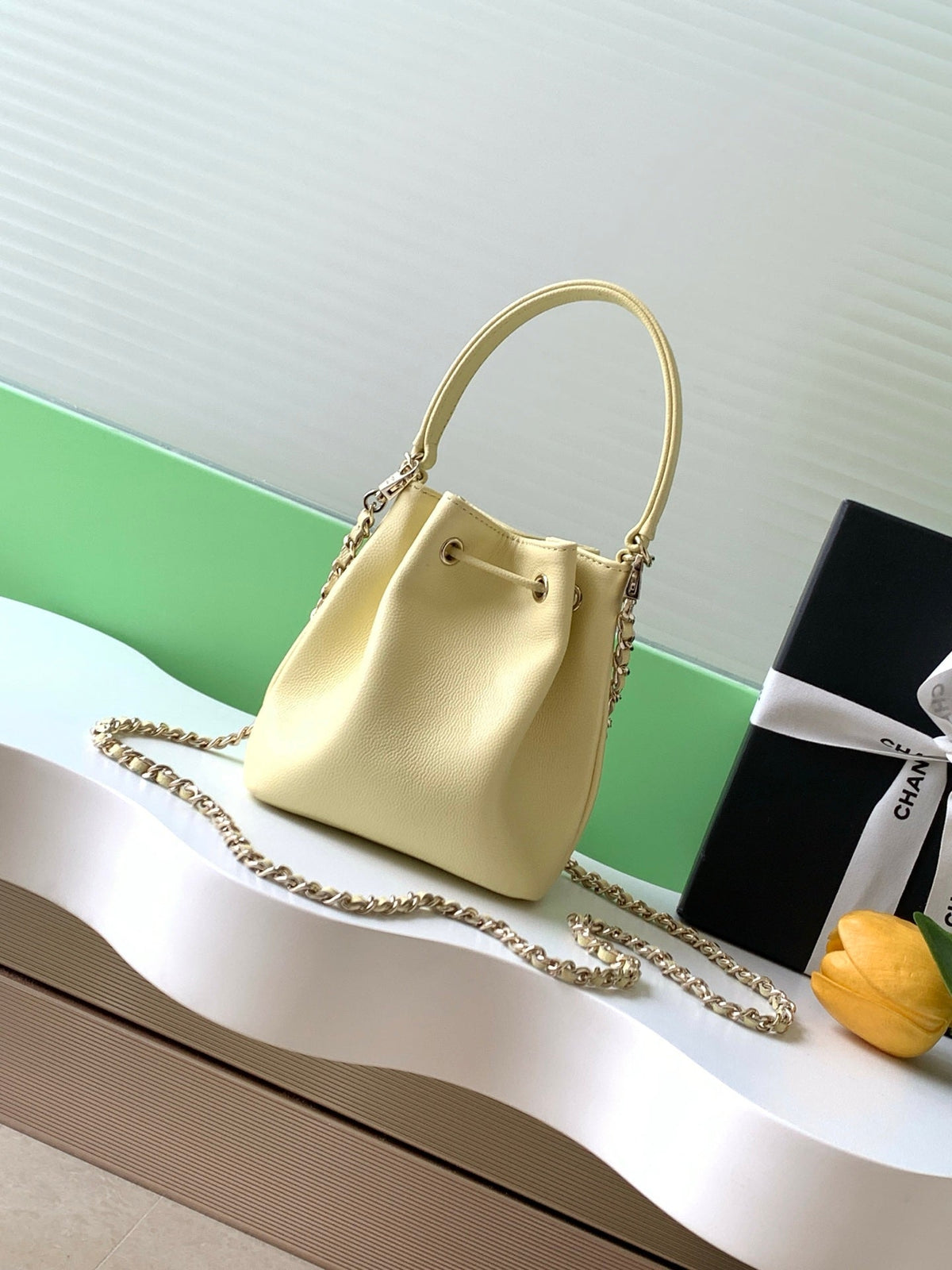 CC 22B Mini Chain 12.5cm Buckle Bag Yellow Calfskin