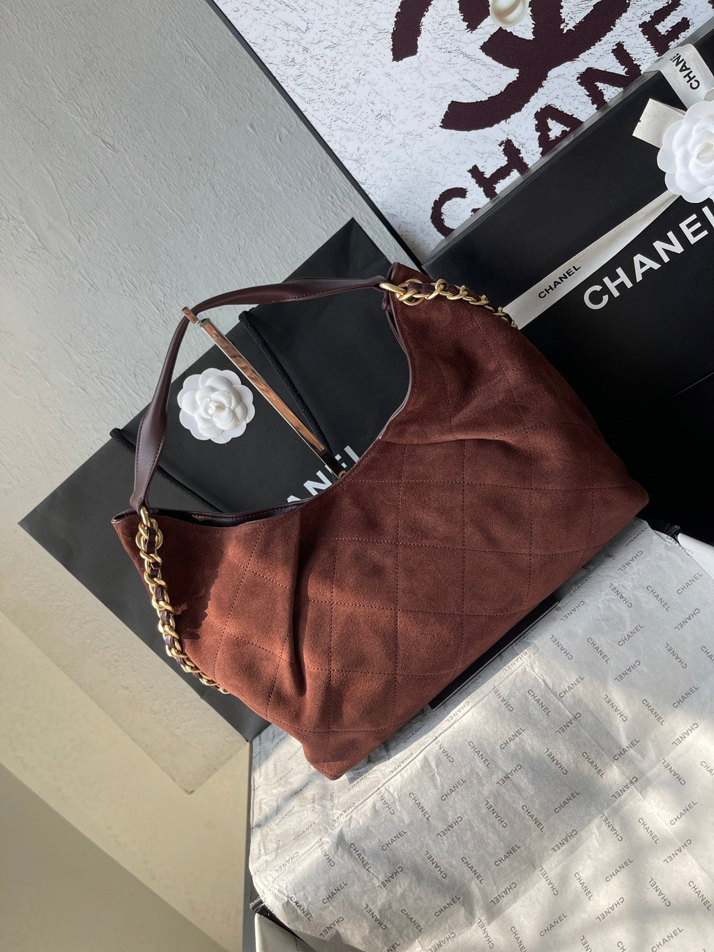 CC 25A Tote Bag 33cm Dark Brown Suede