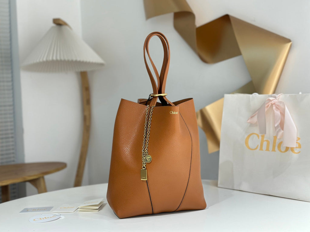 Chloe Spin Tote Bag Medium 27cm Brown Calfskin 272216