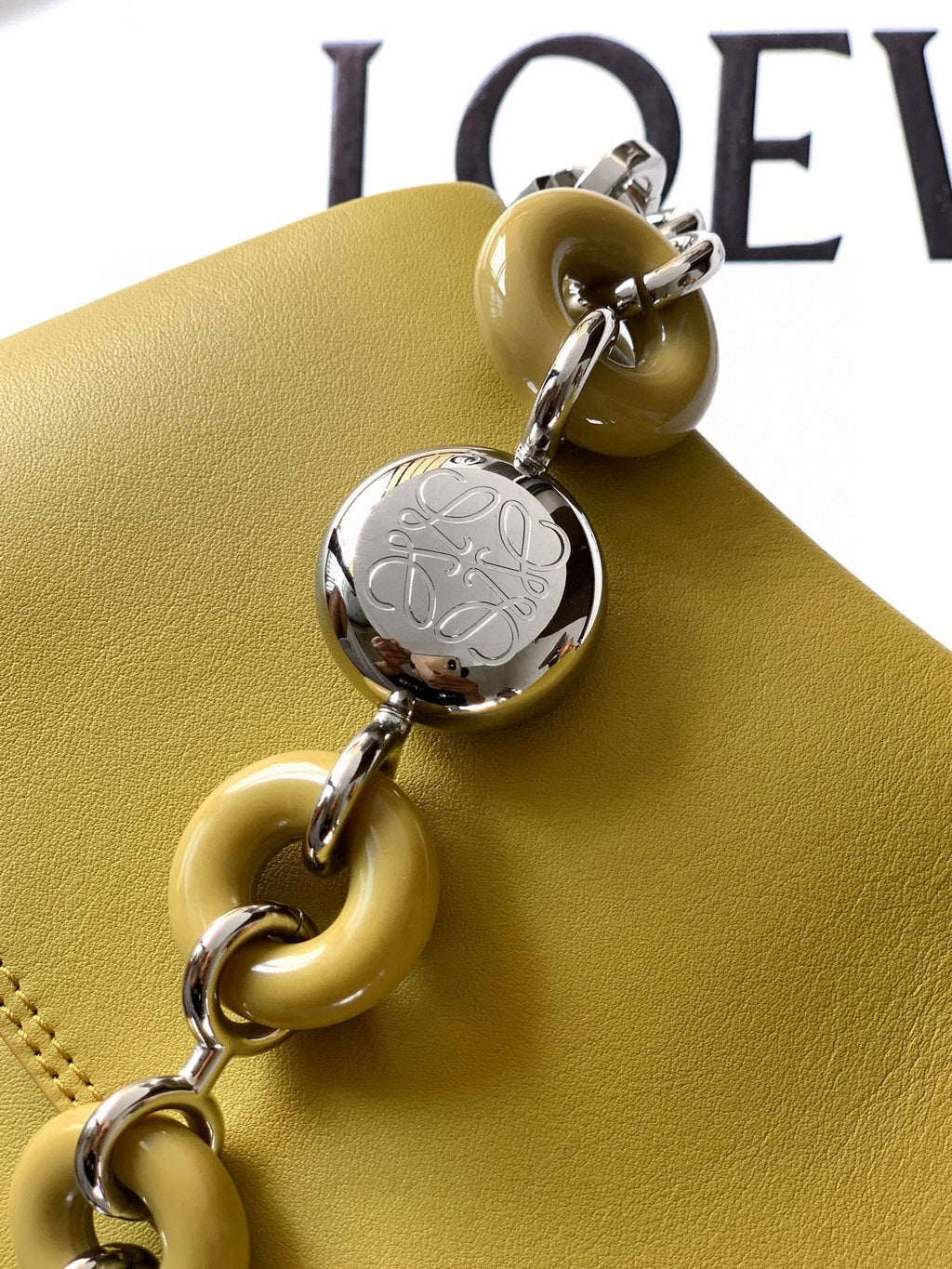 Loewe Ola Handbag Medium 26cm in Olive Green Silver Calfskin  274226