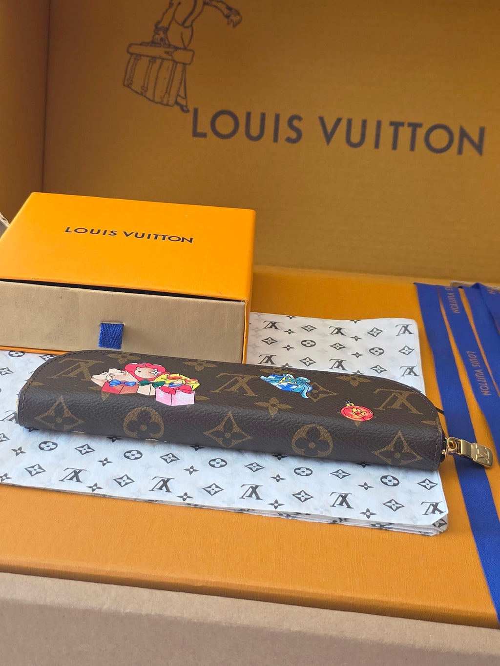 Lv Christmas Series Pencil Case Brown Colorfull Monogram Canvas 274924