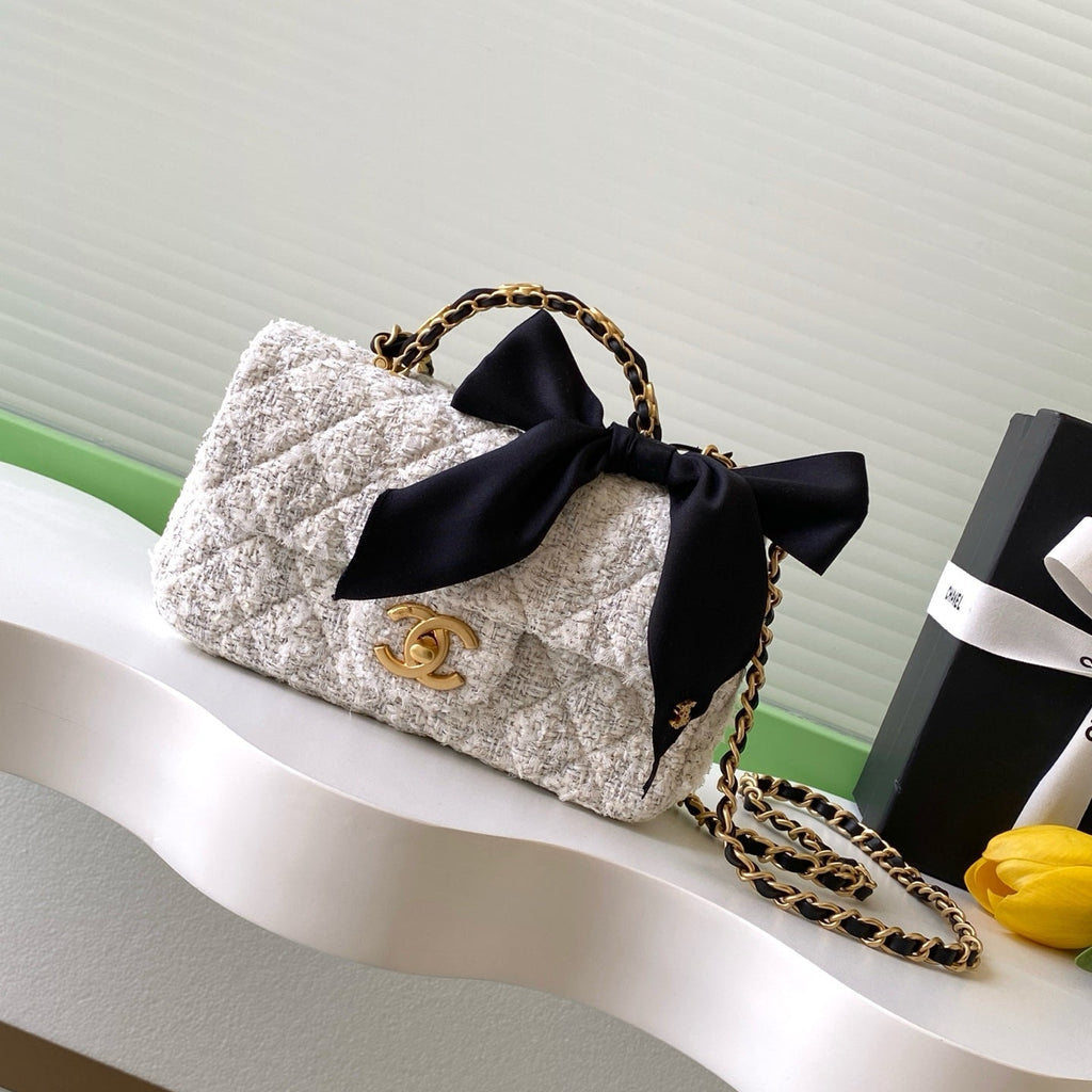 Chanel 25K Series Velvet Bow CF Handle Bag 20 White 275898