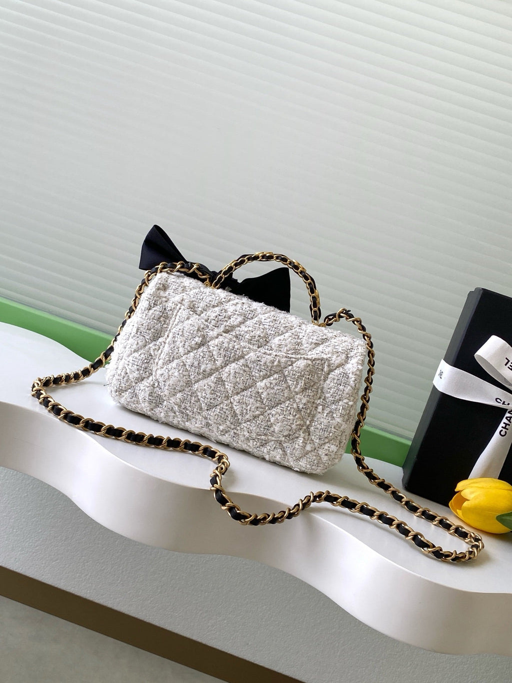 Chanel 25K Series Velvet Bow CF Handle Bag 20 White 275898