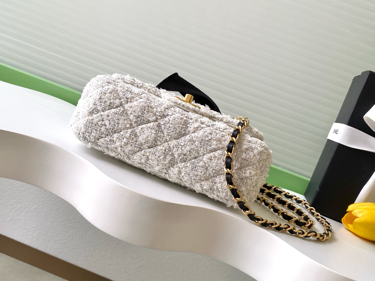 Chanel 25K Series Velvet Bow CF Handle Bag 20 White 275898
