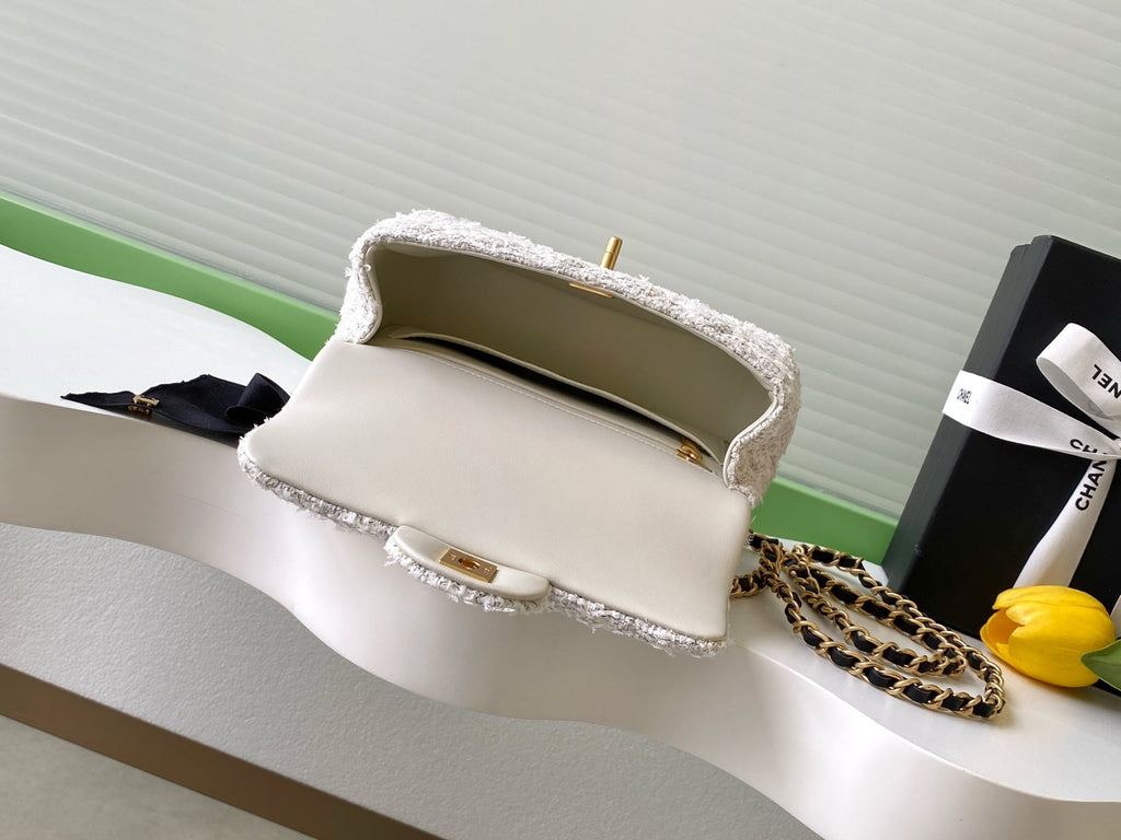 Chanel 25K Series Velvet Bow CF Handle Bag 20 White 275898
