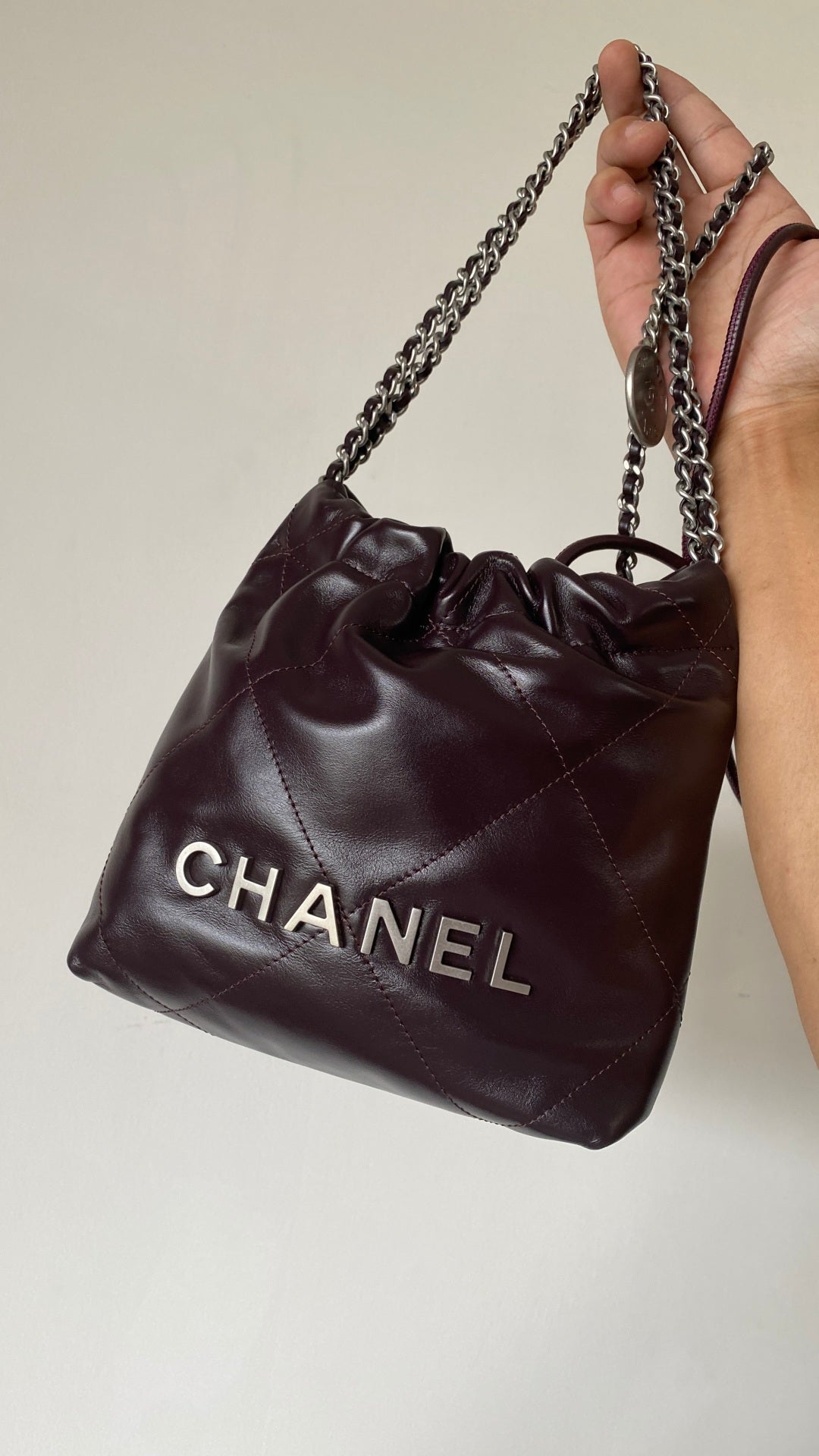 CC 24A Mini Hobo Bag 20cm Molten Dark Chocolate and Burgundy Lambskin SHW