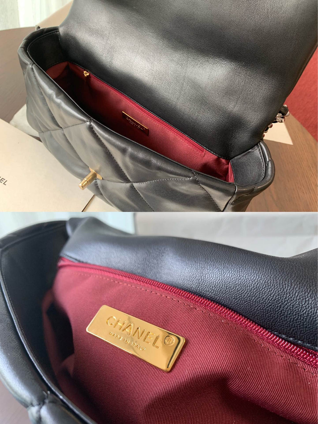 19 FLAP BAG 30 BLACK LAMBSKIN GOLD HARDWARE