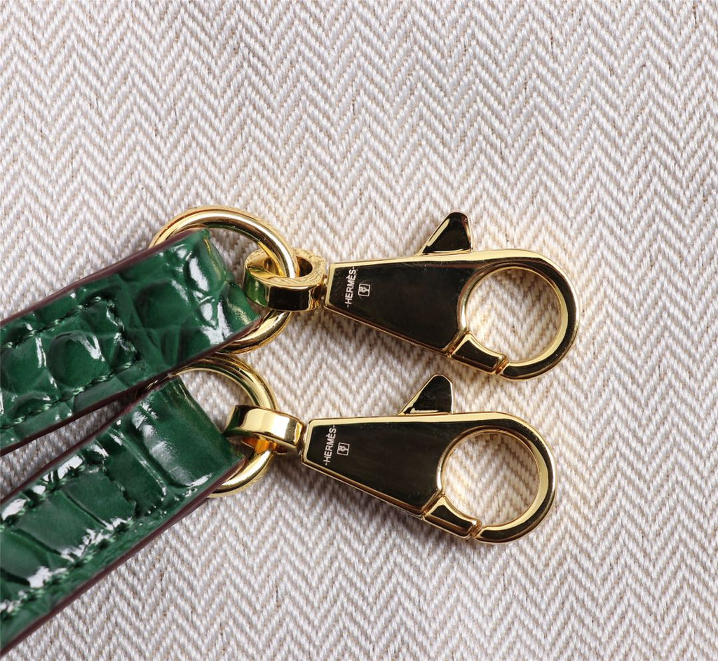 HM KELLY MINI 19 CASTLETON GREEN CROCODILE EMBOSSED CALFSKIN GOLD HARDWARE
