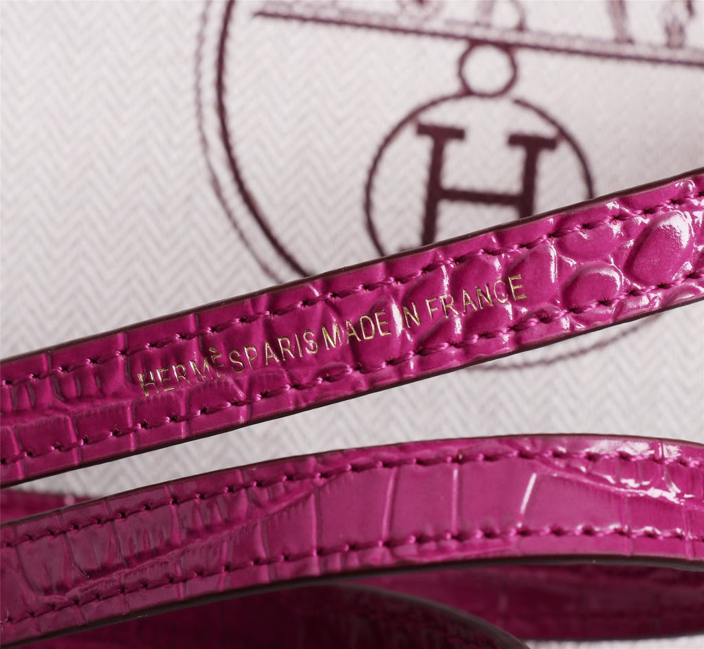 HM KELLY MINI 22 BARBIE PINK CROCODILE EMBOSSED CALFSKIN GOLD HARDWARE