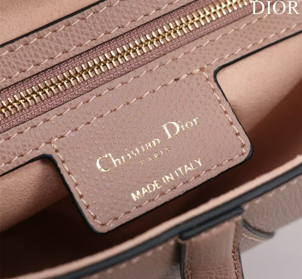 CD Saddle Bag with Strap Blush Pink Grained Calfskin