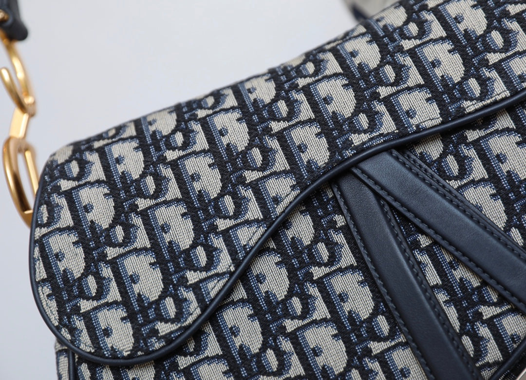 CD Blue Dior Oblique Jacquard Bag Canvas Cowhide