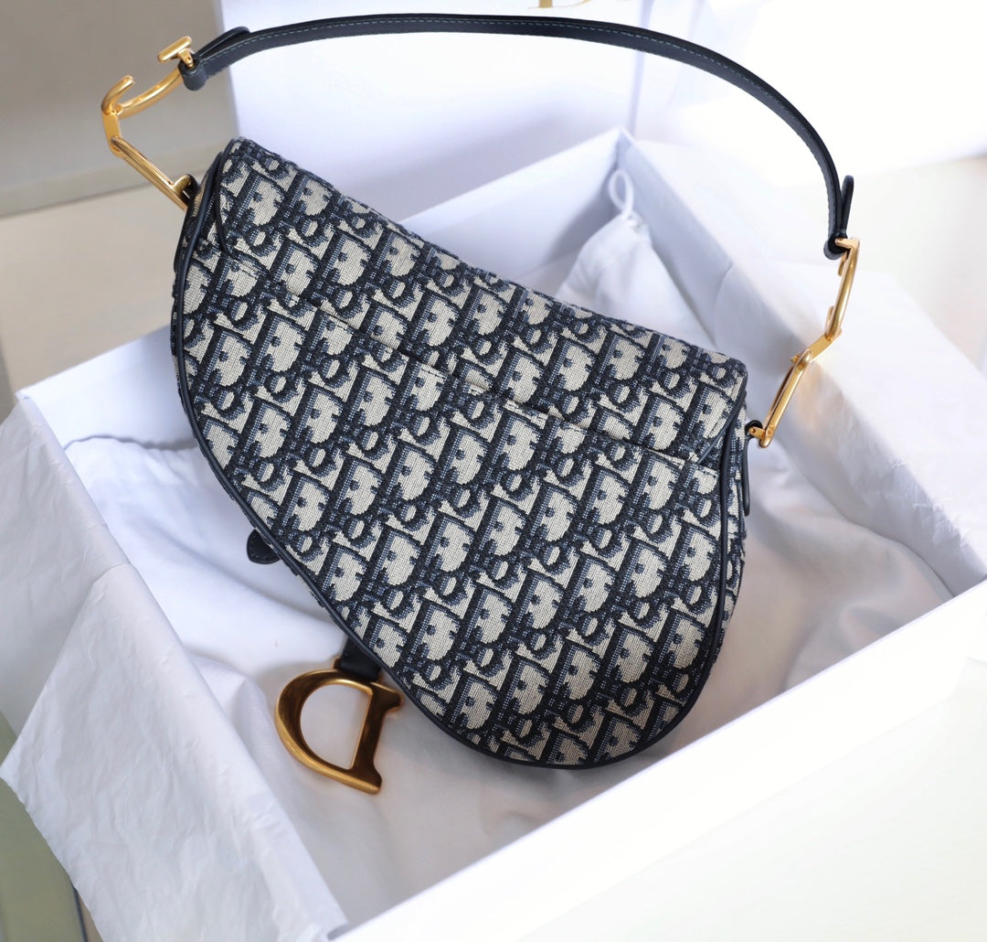 CD Blue Dior Oblique Jacquard Bag Canvas Cowhide