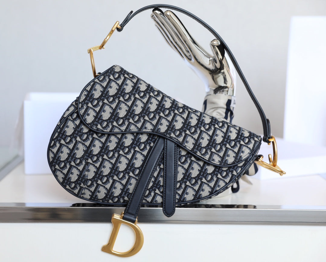 CD Blue Dior Oblique Jacquard Bag Canvas Cowhide