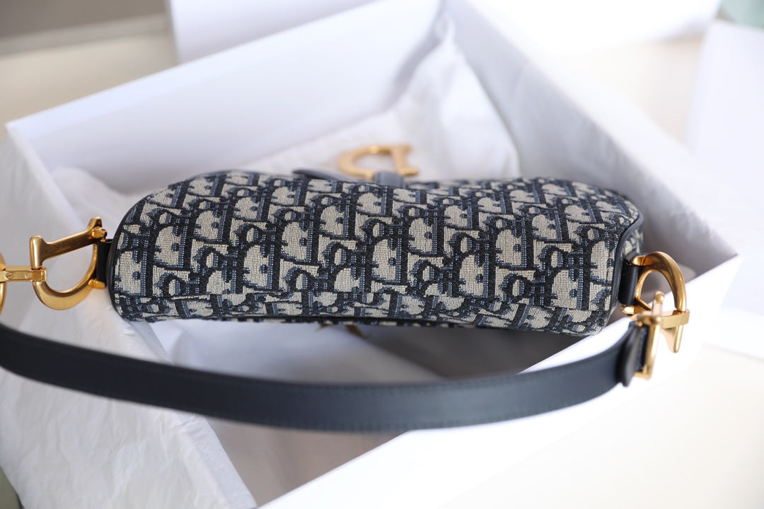 CD Blue Dior Oblique Jacquard Bag Canvas Cowhide