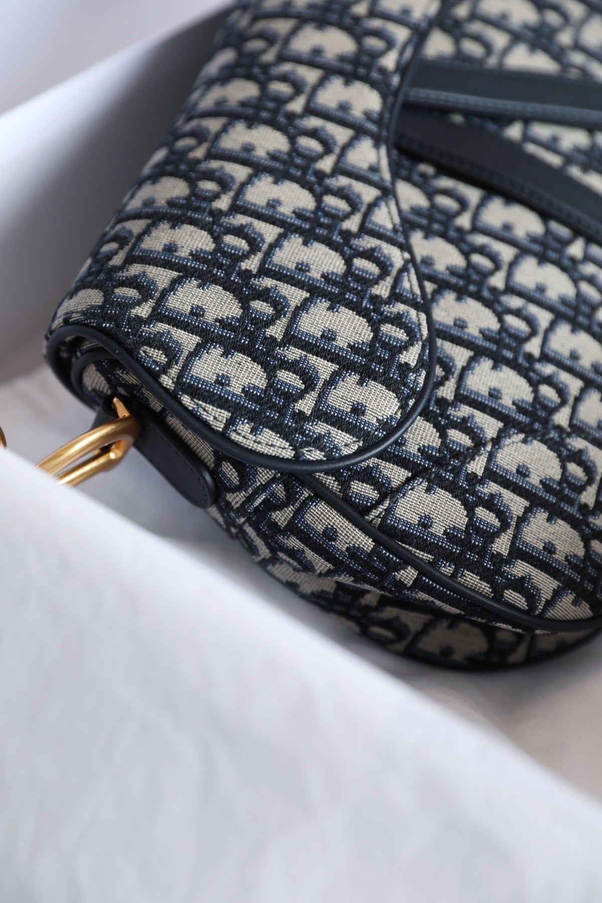 CD Blue Dior Oblique Jacquard Bag Canvas Cowhide