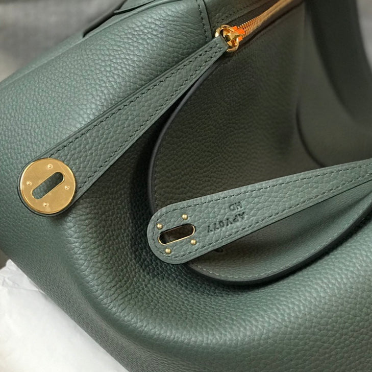 HM LINDY 30 BAG IN DARK GREEN CALFSKIN GOLD HARDWARE