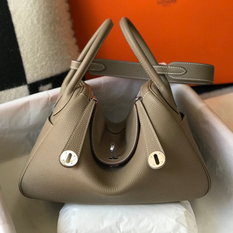 HM LINDY 30 BAG IN PEANUT BROWN CALFSKIN SILVER HARDWARE