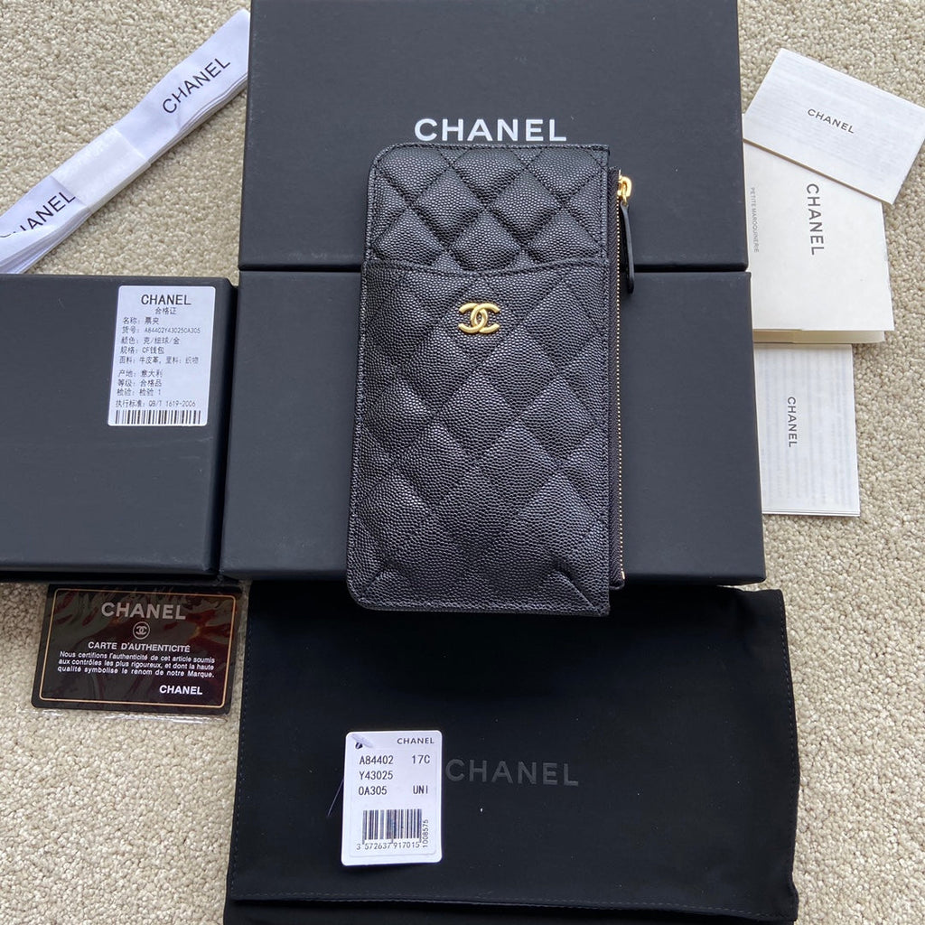 CC Classic Phone Pouch Black Caviar GHW 229654