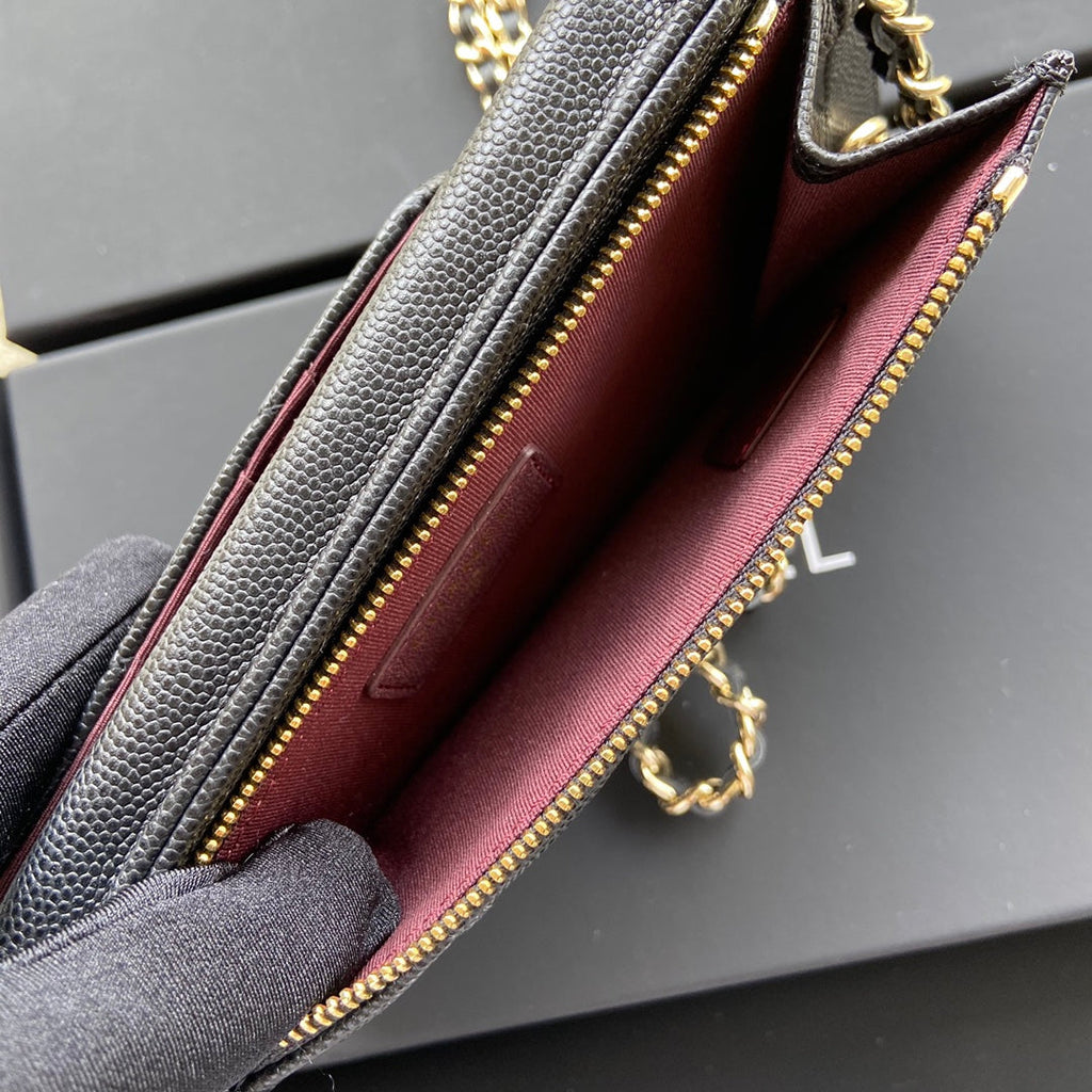 CC Compact Double Pouch Black Caviar GHW 229641