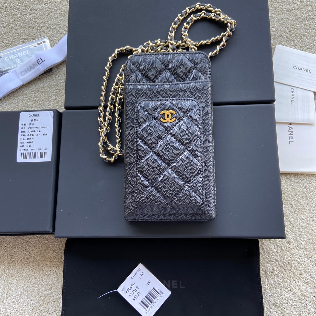 CC Compact Double Pouch Black Caviar GHW 229641