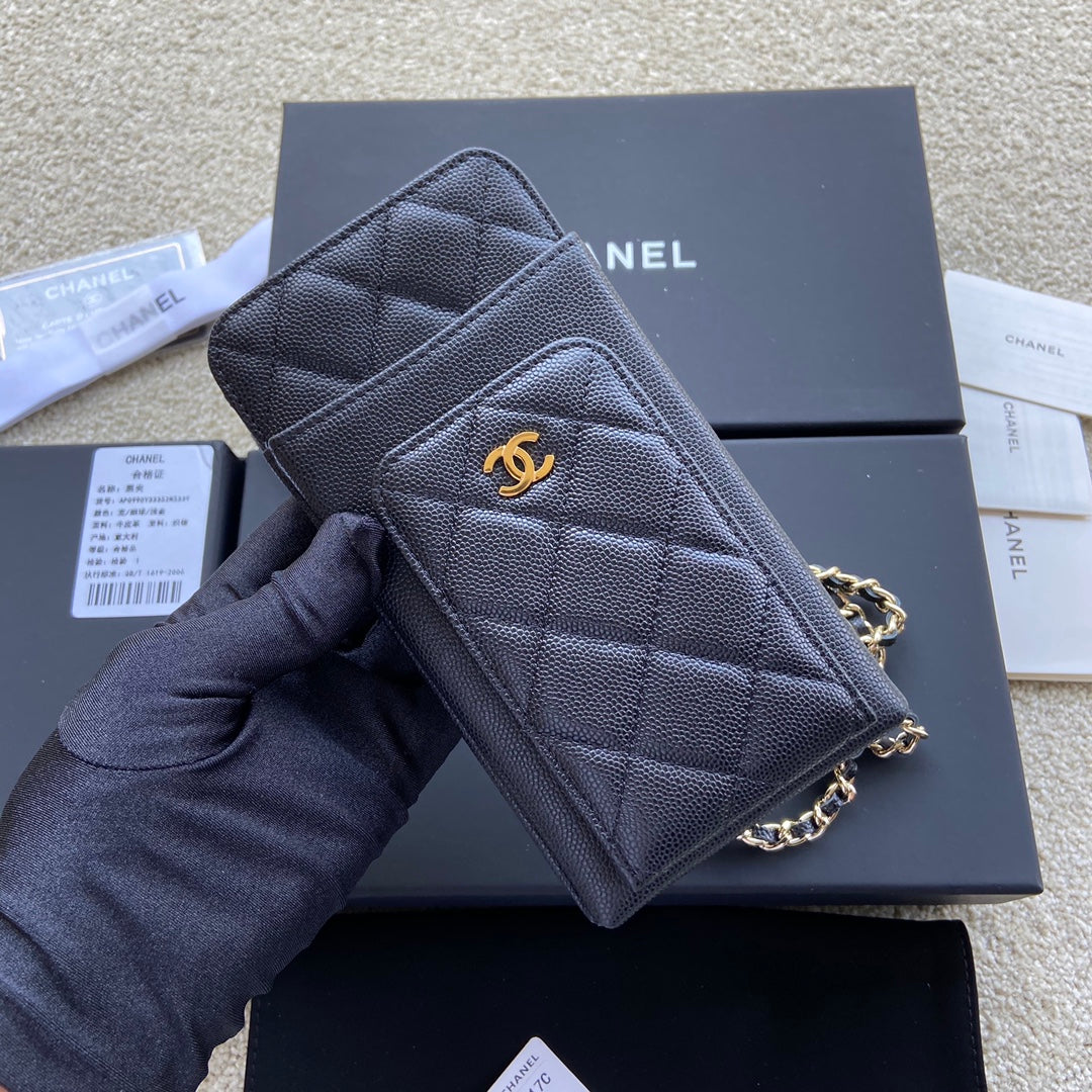 CC Compact Double Pouch Black Caviar GHW 229641