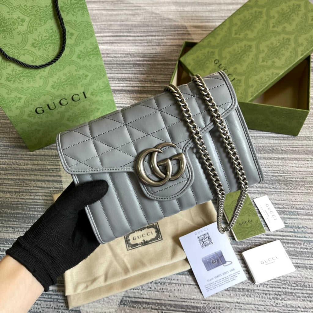 GG MARMONT MINI 20 SHOULDER BAG IN GREY CALFSKIN