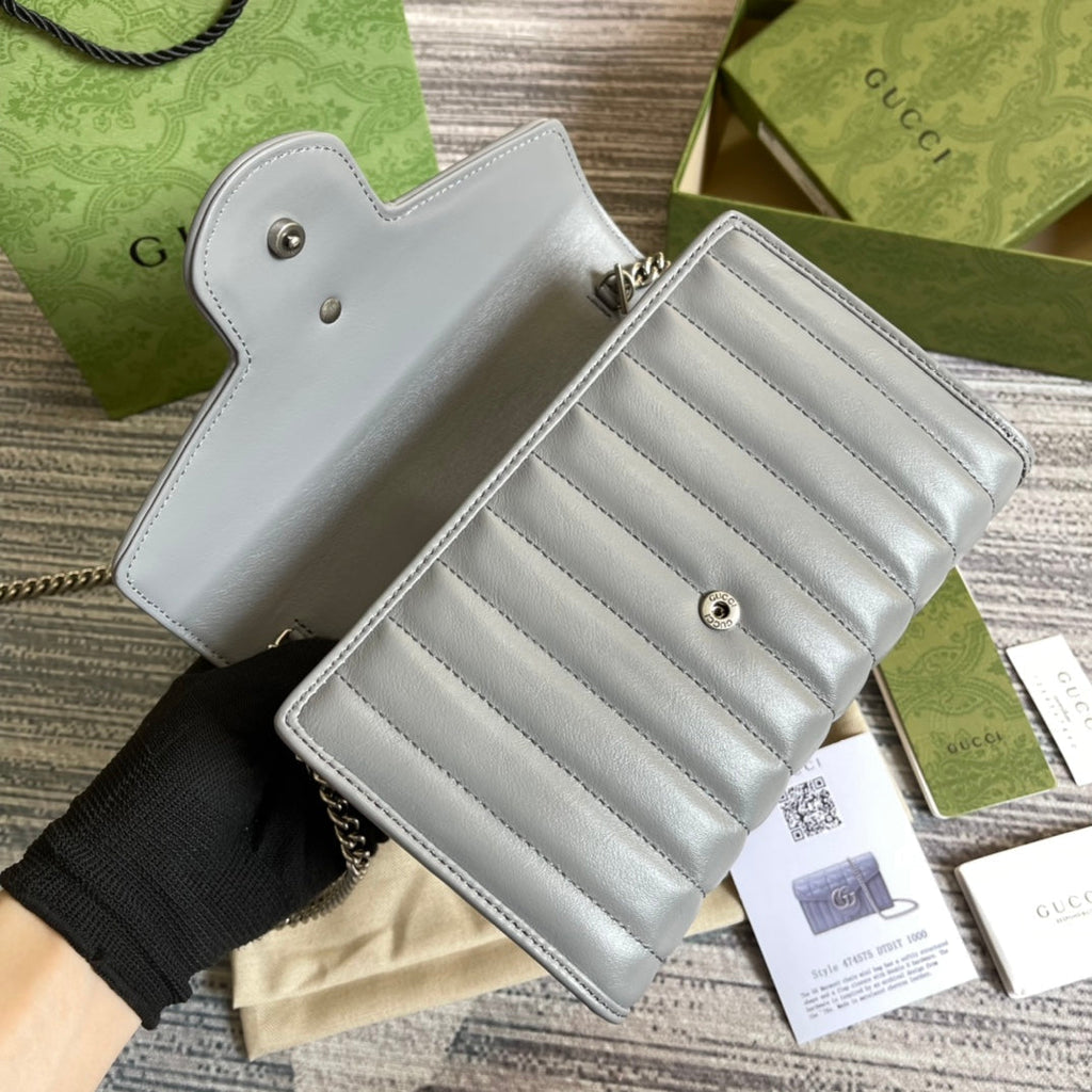 GG MARMONT MINI 20 SHOULDER BAG IN GREY CALFSKIN