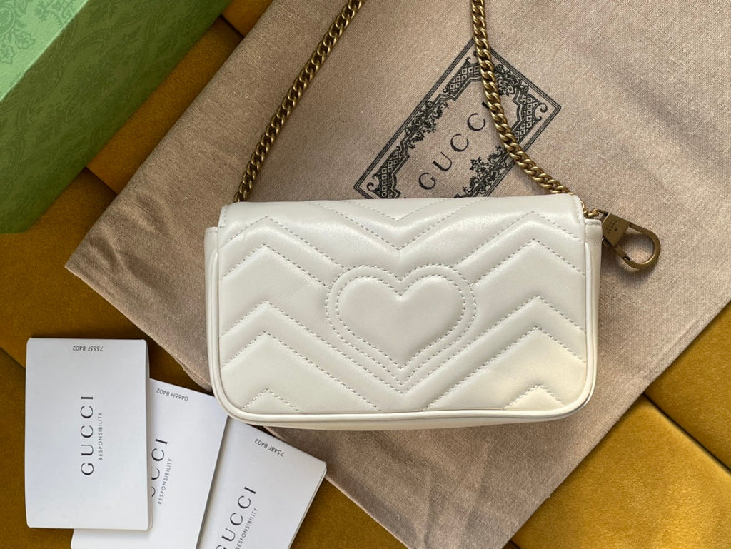 GG MARMONT MINI 16 BAG IN WHITE CALFSKIN