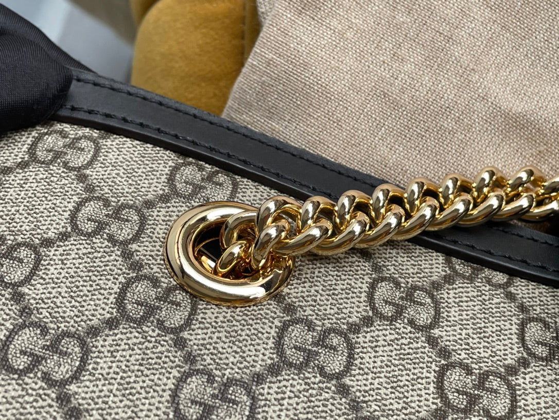 GG PADLOCK LARGE 35 SHOULDER BAG BEIGE CANVAS AND BLACK CALFSKIN