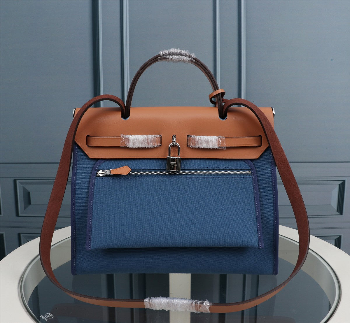 HM HERBAG ZIP 31 AEGEAN AND COPPER CANVAS