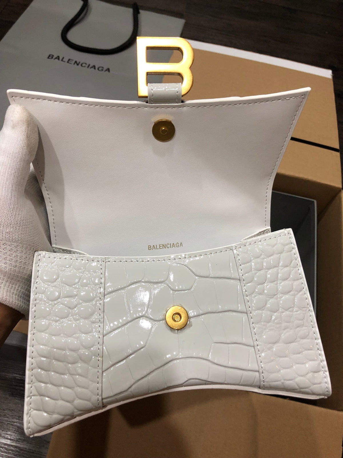 Balenciaga Hourglass bag white crocodile skin