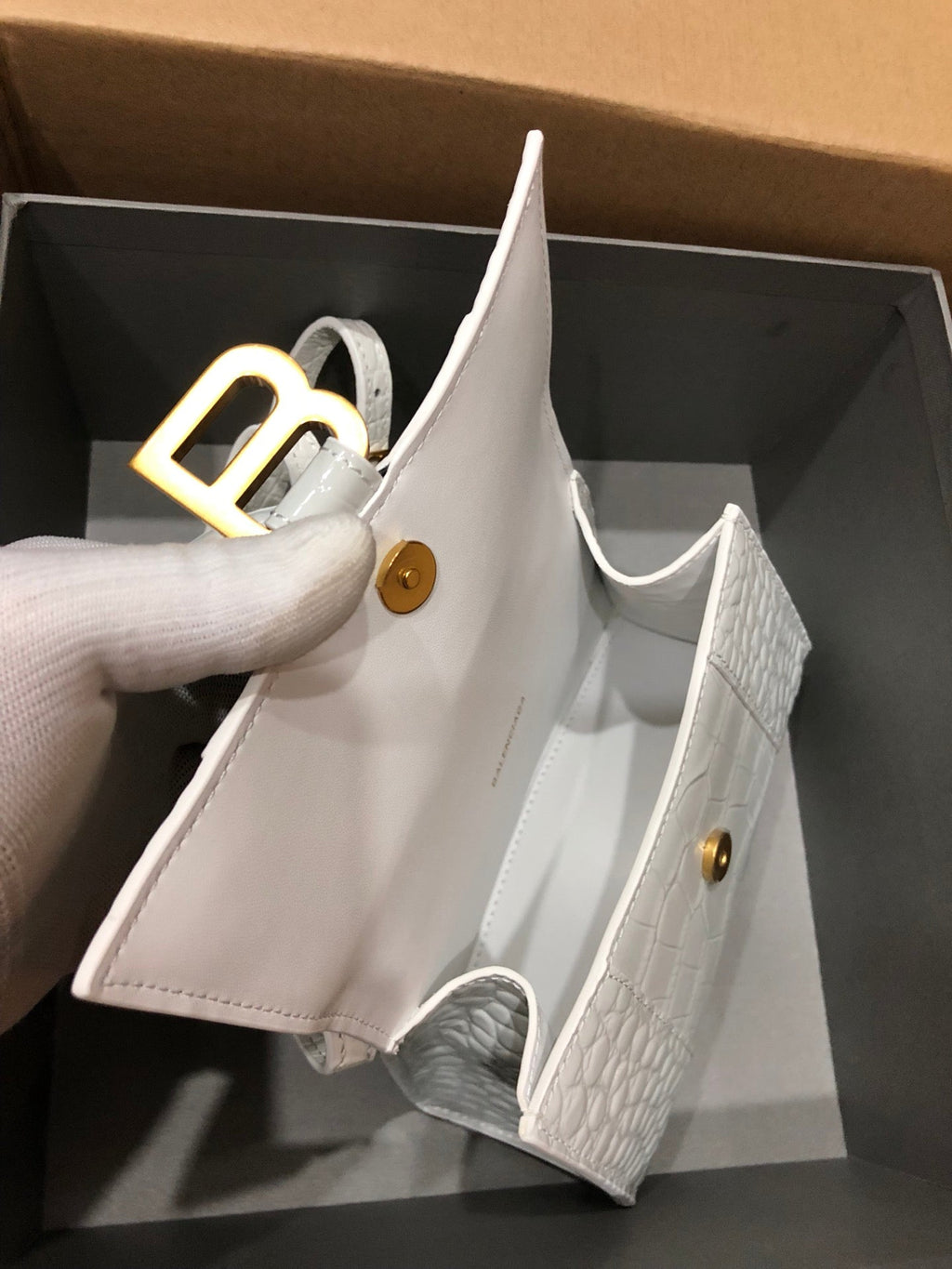 Balenciaga Hourglass bag white crocodile skin