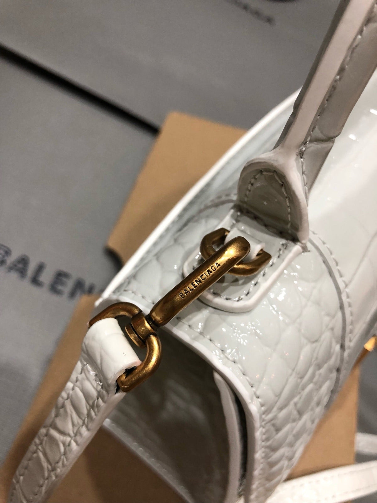 Balenciaga Hourglass bag white crocodile skin