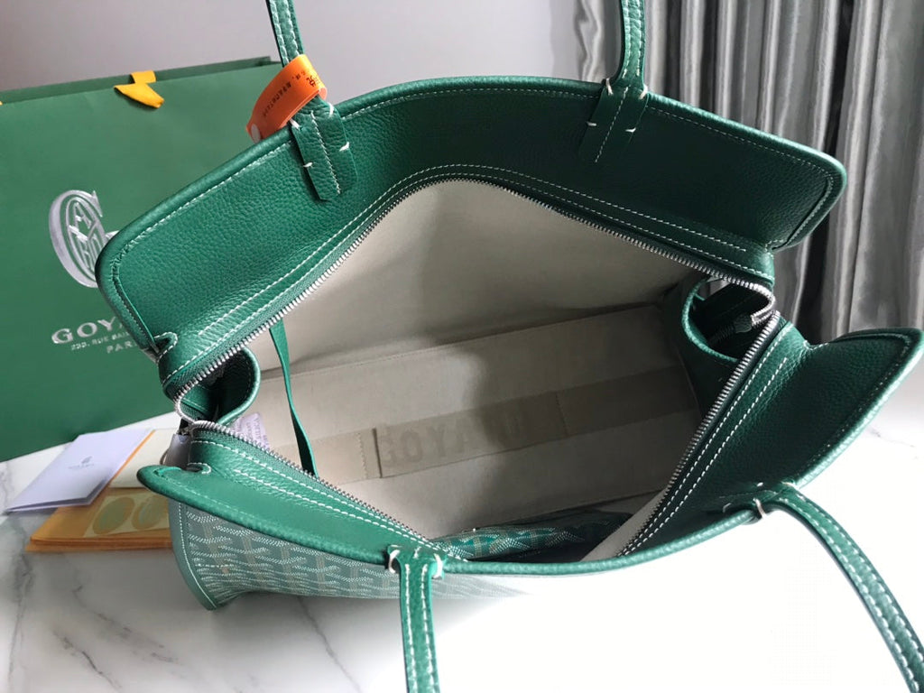 HARDY PM BAG 40 IN GREEN GOYARDINE CANVAS AND TAURILLON LEATHER TRIM
