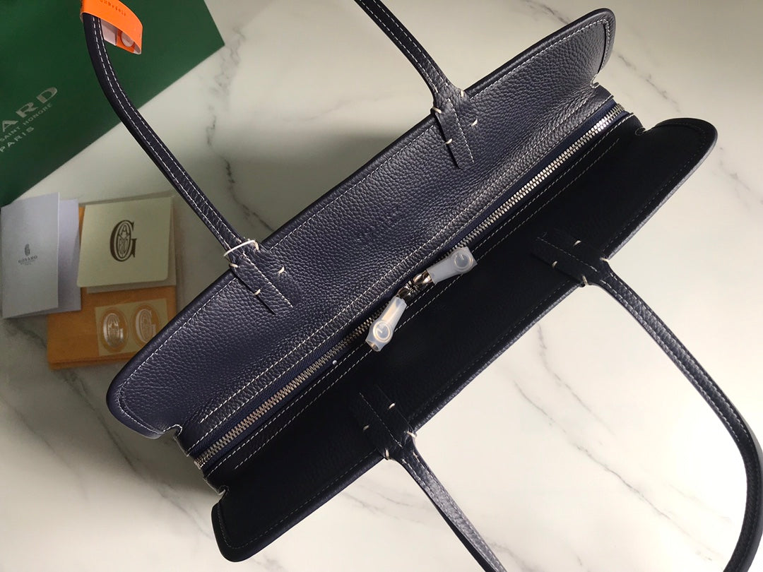 HARDY PM BAG 40 IN NAVY BLUE GOYARDINE CANVAS AND BLACK TAURILLON LEATHER TRIM